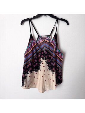 Free People Intimately Women V- Neck Floral Paisley Strappy Camisole Multicolor